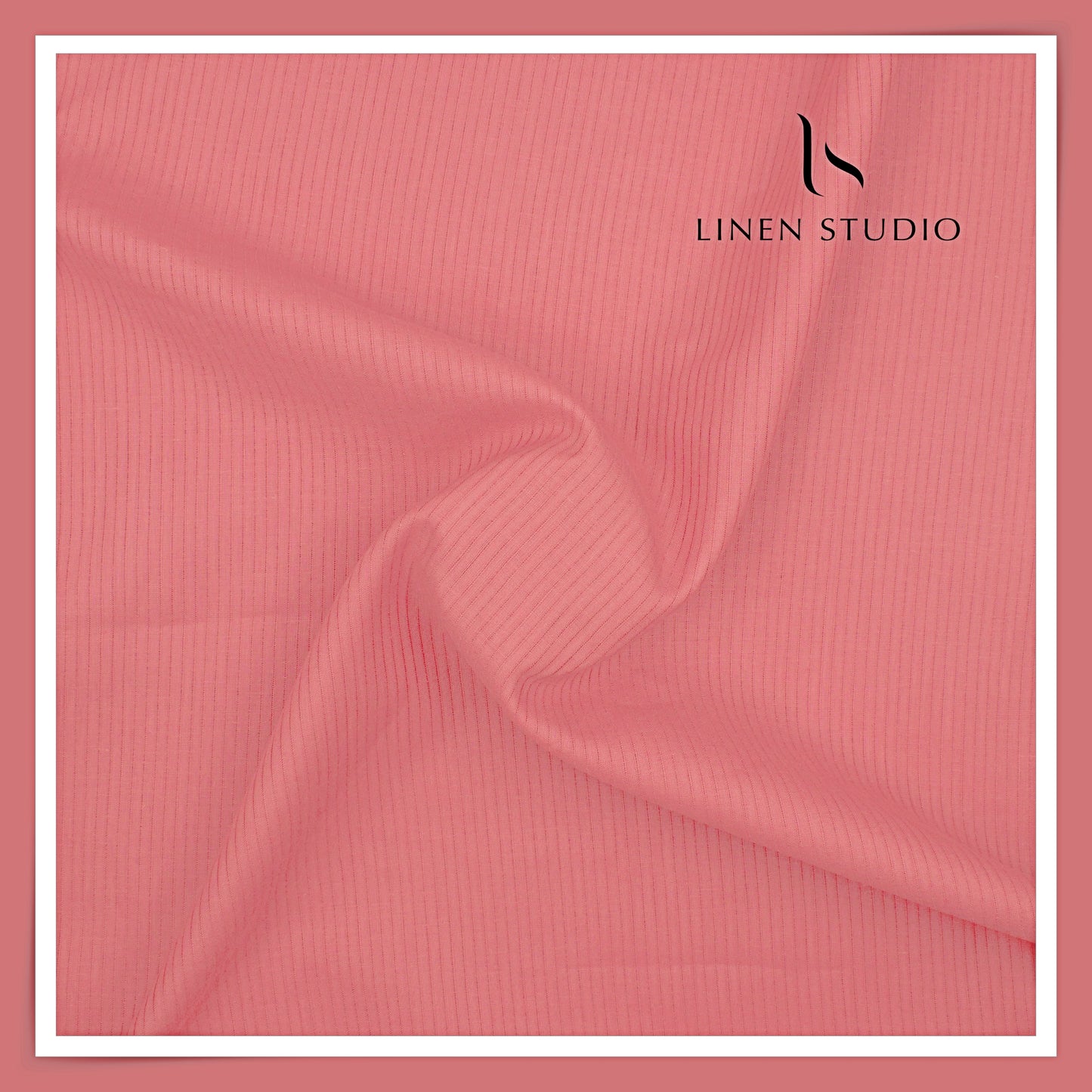 70 Lea Small Self Stripe Pure Linen Shirting by Burgoyne - Coral Pink (NEW)