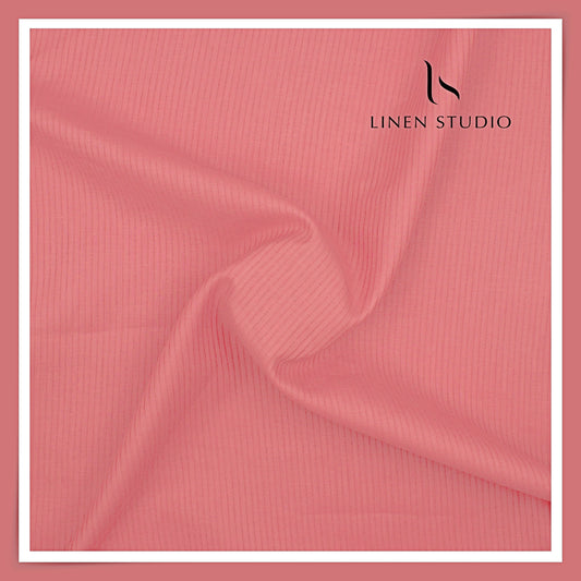 70 Lea Small Self Stripe Pure Linen Shirting by Burgoyne - Coral Pink (NEW)