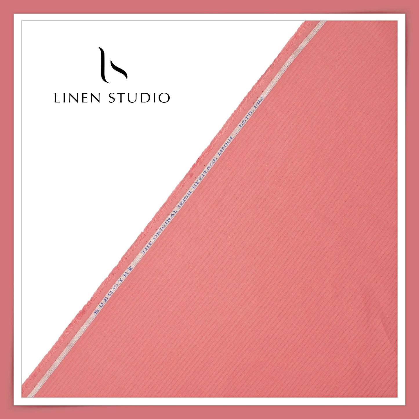 70 Lea Small Self Stripe Pure Linen Shirting by Burgoyne - Coral Pink (NEW)