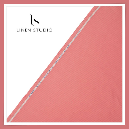70 Lea Small Self Stripe Pure Linen Shirting by Burgoyne - Coral Pink (NEW)