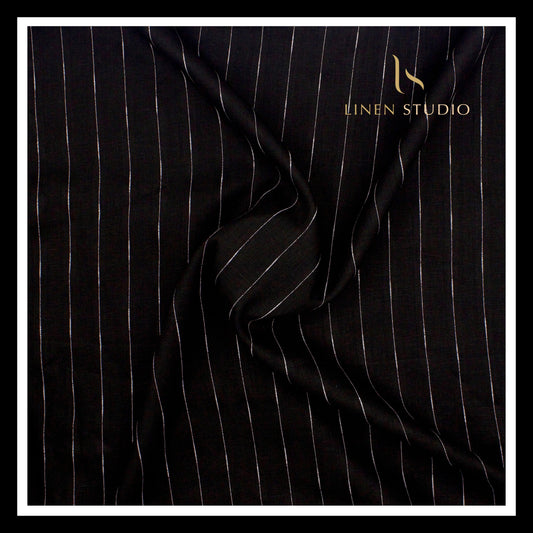 Burgoyne 60 Lea Pure Linen Shirting - Black Evergreen Stripes (NEW)