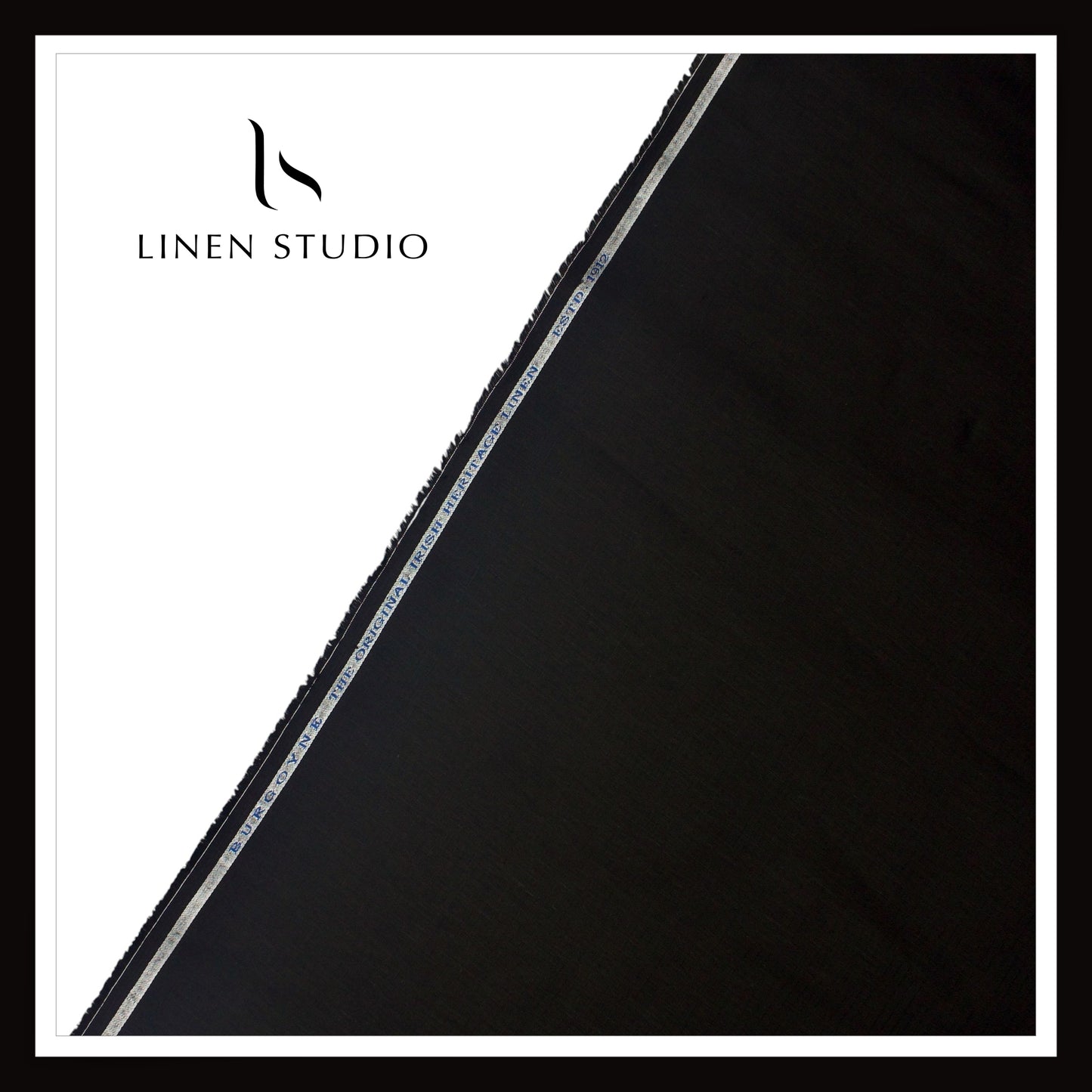 60 Lea Pure Linen Self Striped Shirting by Burgoyne - Black (Zoom In) (NEW)