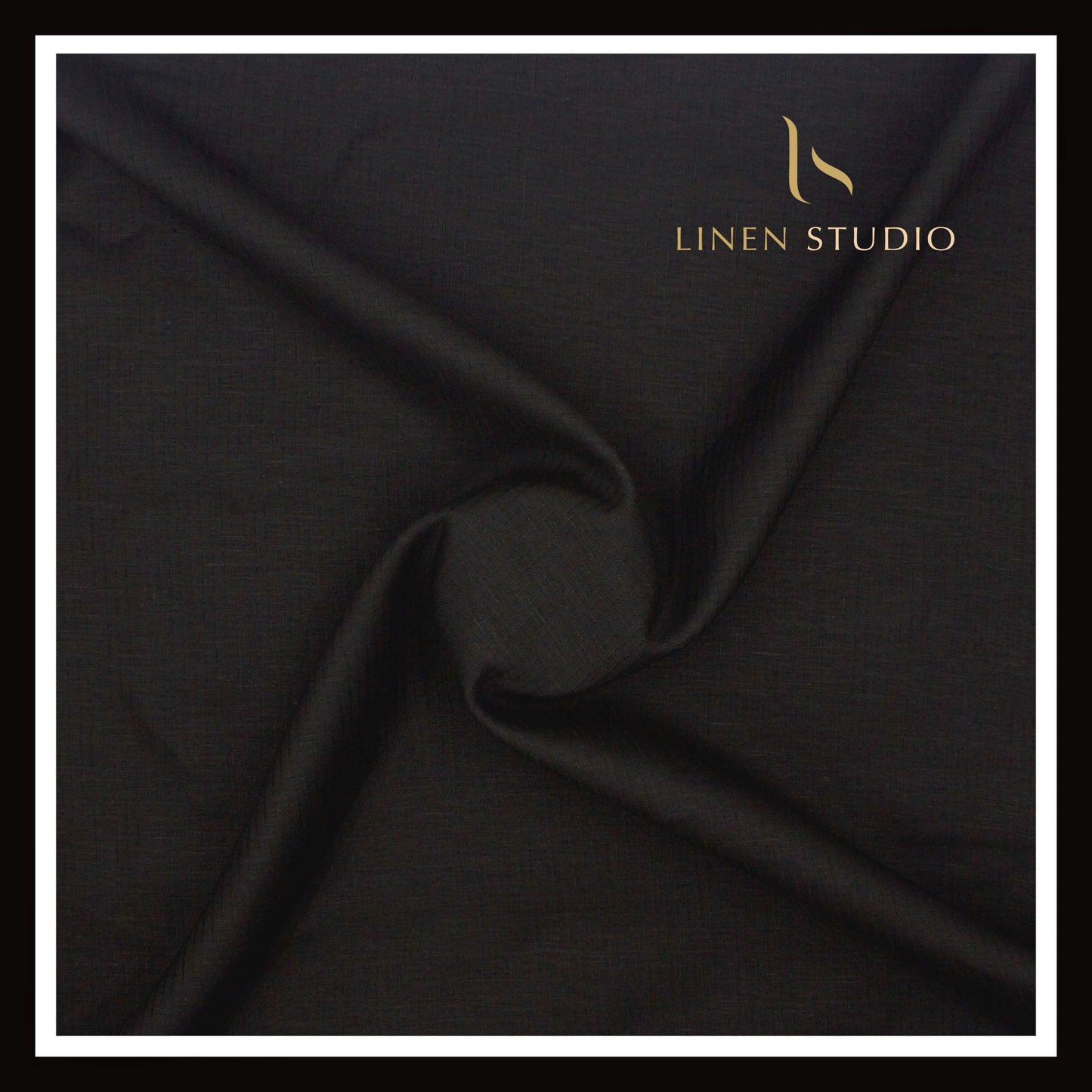 60 Lea Pure Linen Self Striped Shirting by Burgoyne - Black (Zoom In) (NEW)