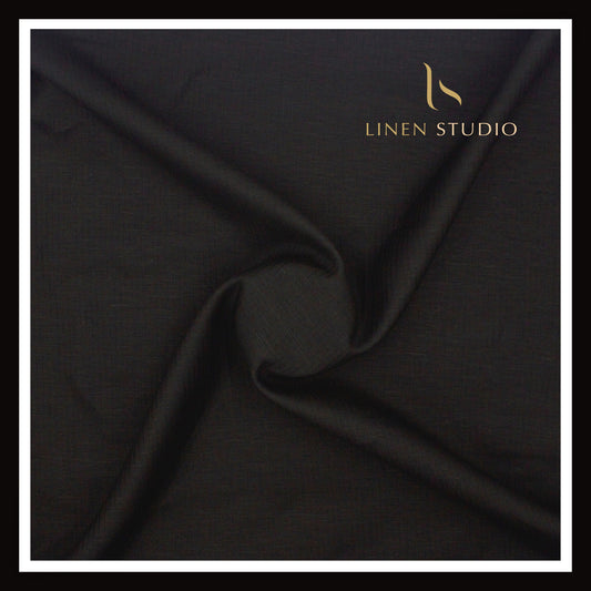 60 Lea Pure Linen Self Striped Shirting by Burgoyne - Black (Zoom In) (NEW)