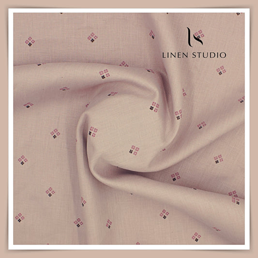 Burgoyne Pure Linen Print on 70 Lea Twill Shirting - Coral Pink