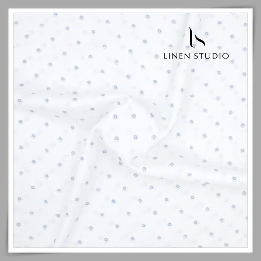 70 Lea Twill Digital Printed Premium Linen by Burgoyne - White Moti (NEW)
