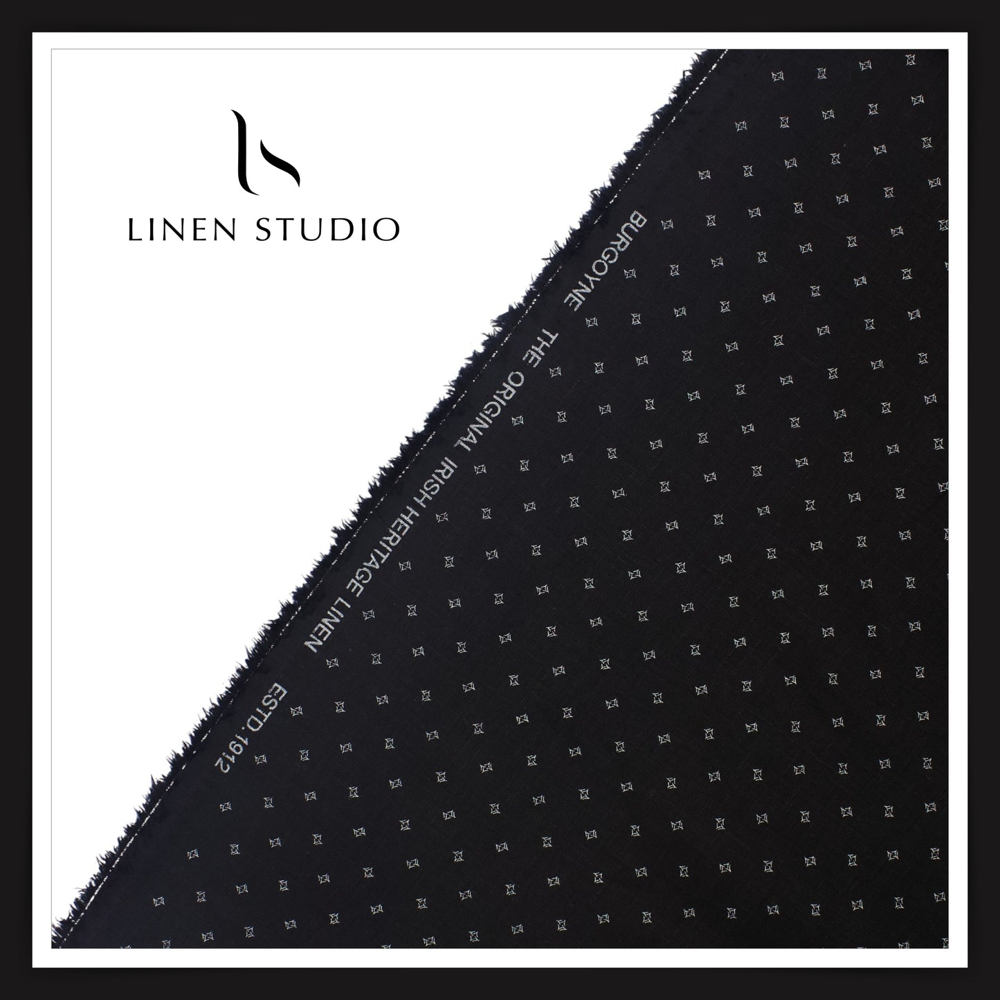 Burgoyne Pure Linen Print on 70 Lea Twill Shirting - Black Star