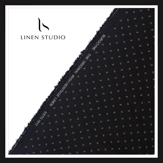 Burgoyne Pure Linen Print on 70 Lea Twill Shirting - Black Star