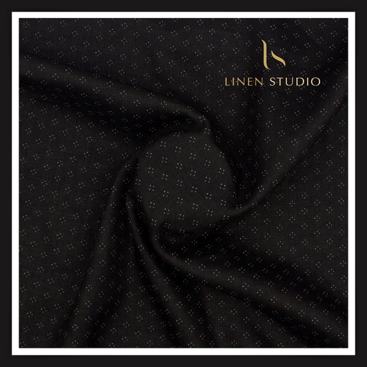Burgoyne Pure Linen Print on 70 Lea Twill Shirting - Black Dots
