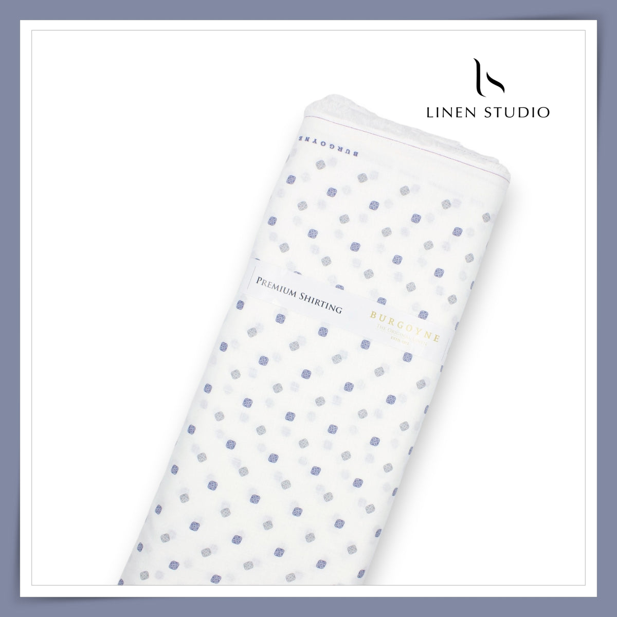 70 Lea Twill Digital Printed Premium Linen by Burgoyne - White Blue & Grey Print (NEW)