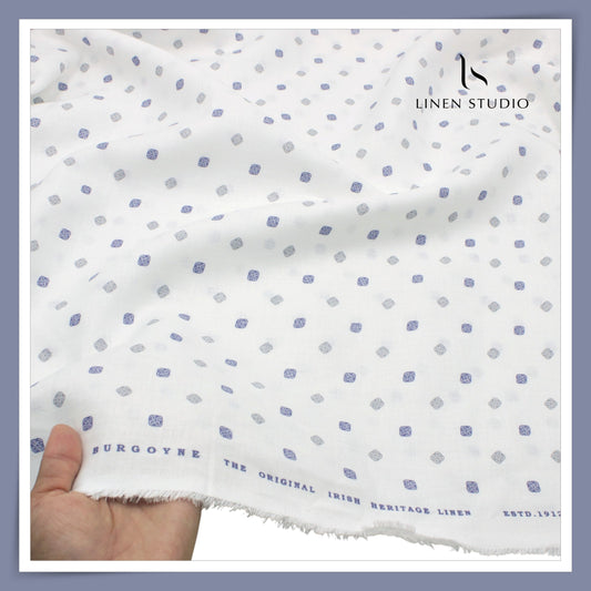 70 Lea Twill Digital Printed Premium Linen by Burgoyne - White Blue & Grey Print (NEW)