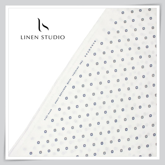 70 Lea Twill Digital Printed Premium Linen by Burgoyne - Off White Blue & Grey Print (NEW)