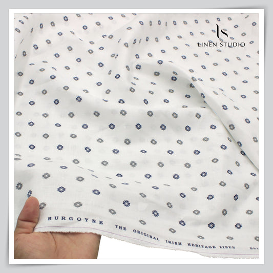 70 Lea Twill Digital Printed Premium Linen by Burgoyne - Off White Blue & Grey Print (NEW)