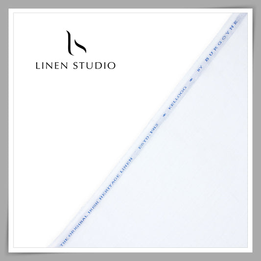 60 Lea Pure Linen Self Striped Shirting by Burgoyne - Bright White (Zoom In) (Most Selling)