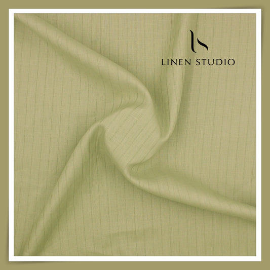 70 Lea Self Striped Pure Linen Shirting by Burgoyne - Iguana Green (NEW)