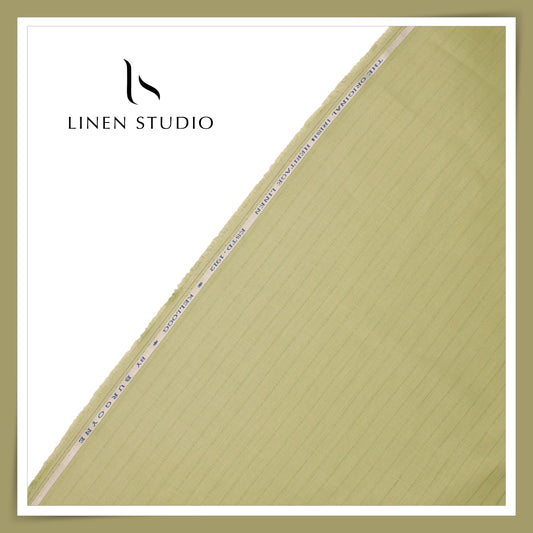 70 Lea Self Striped Pure Linen Shirting by Burgoyne - Iguana Green (NEW)