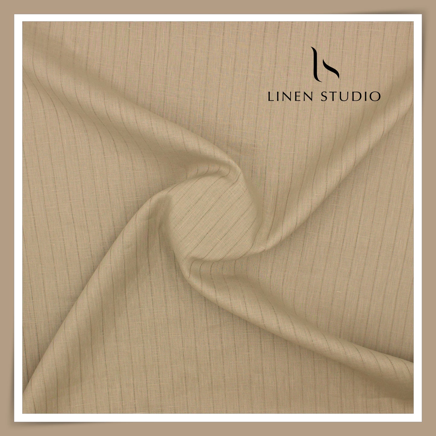 70 Lea Self Striped Pure Linen Shirting by Burgoyne - Dusty Fawn (NEW)