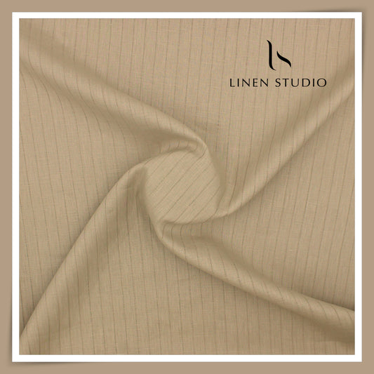 70 Lea Self Striped Pure Linen Shirting by Burgoyne - Dusty Fawn (NEW)