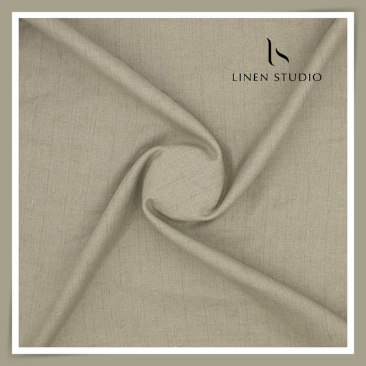 Premium Linen Suiting by Burgoyne - Stone with Mild Blue Stripes (NEW)