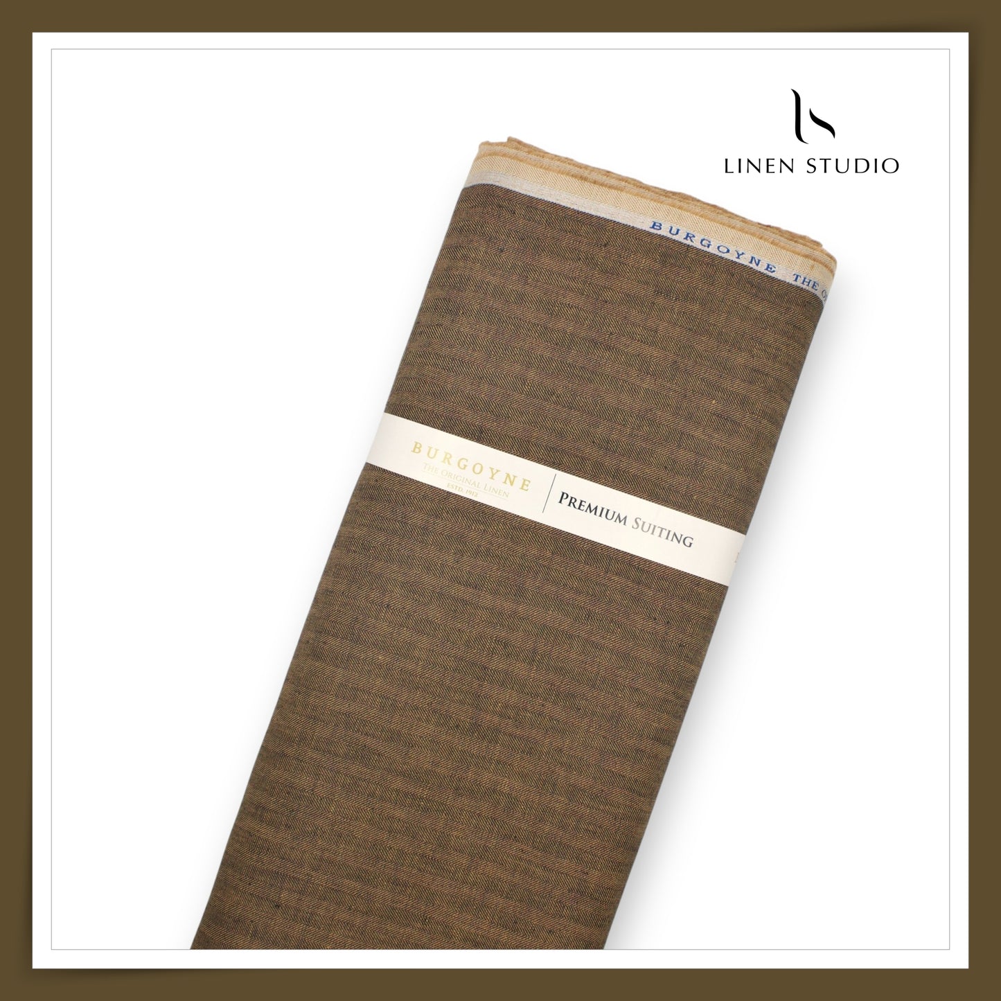 40 Lea Twill Premium Linen Suiting by Burgoyne - Golden Brown Herringbone Stripes (NEW) (Zoom In)