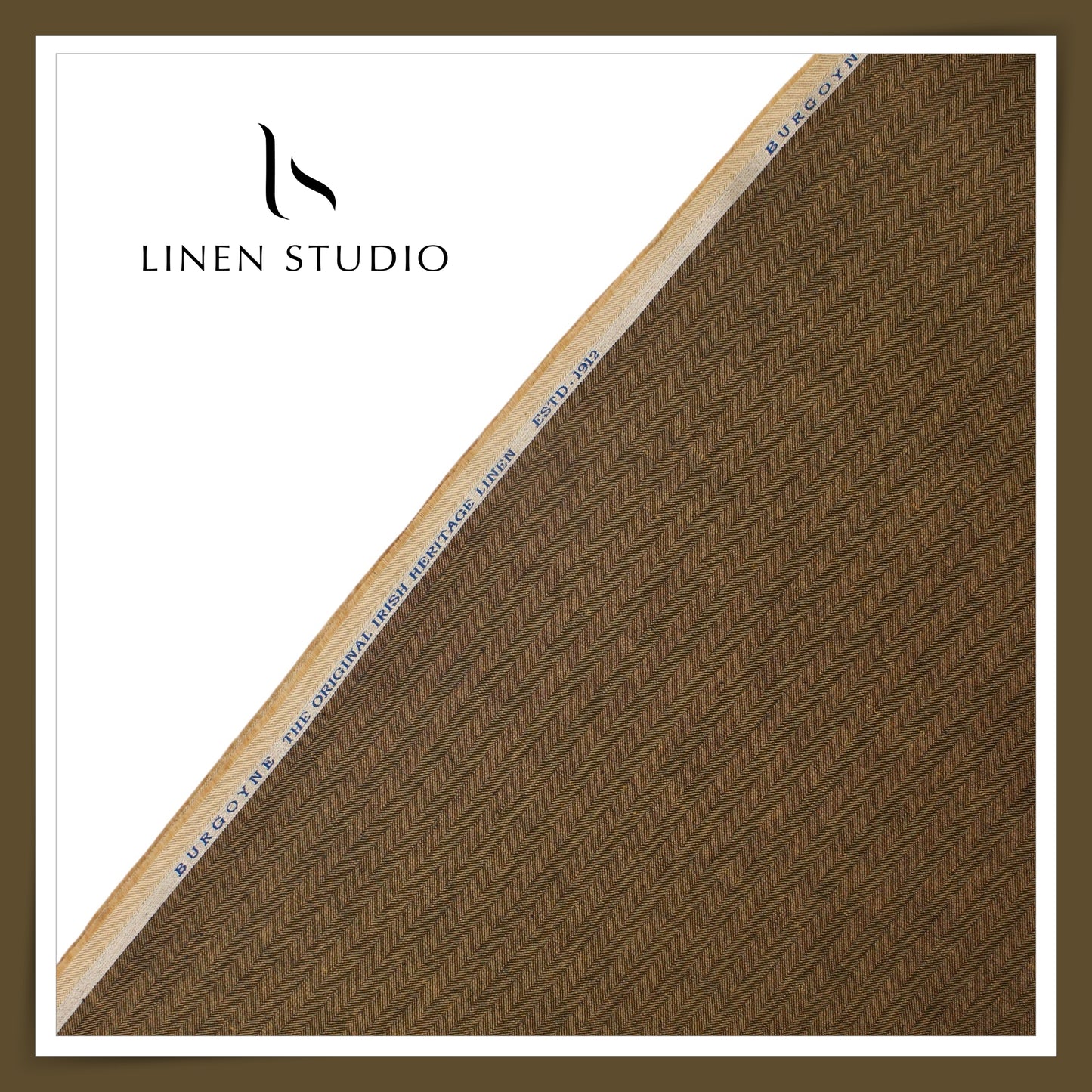 40 Lea Twill Premium Linen Suiting by Burgoyne - Golden Brown Herringbone Stripes (NEW) (Zoom In)
