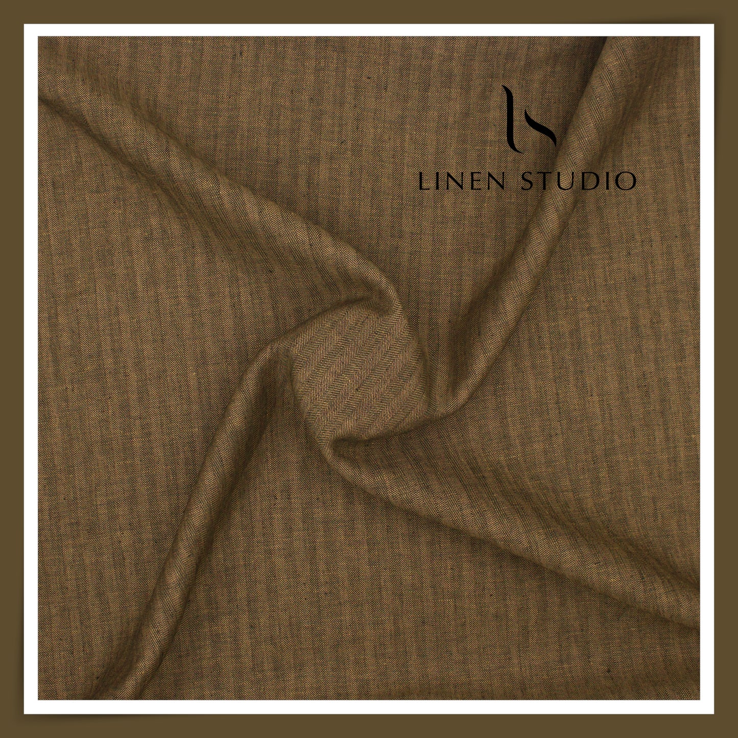 40 Lea Twill Premium Linen Suiting by Burgoyne - Golden Brown Herringbone Stripes (NEW) (Zoom In)