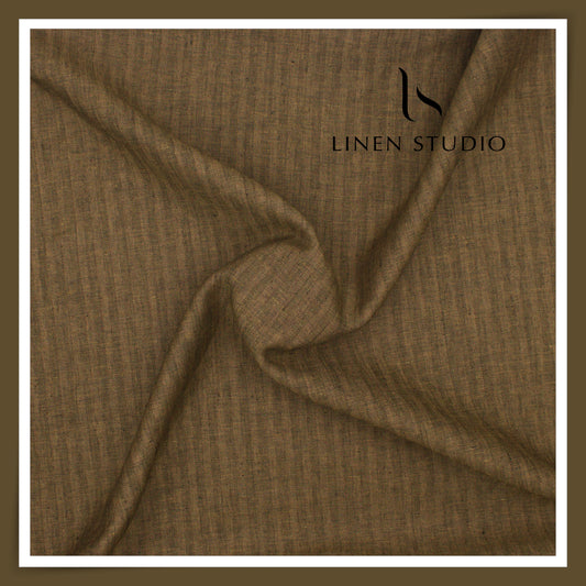 40 Lea Twill Premium Linen Suiting by Burgoyne - Golden Brown Herringbone Stripes (NEW) (Zoom In)