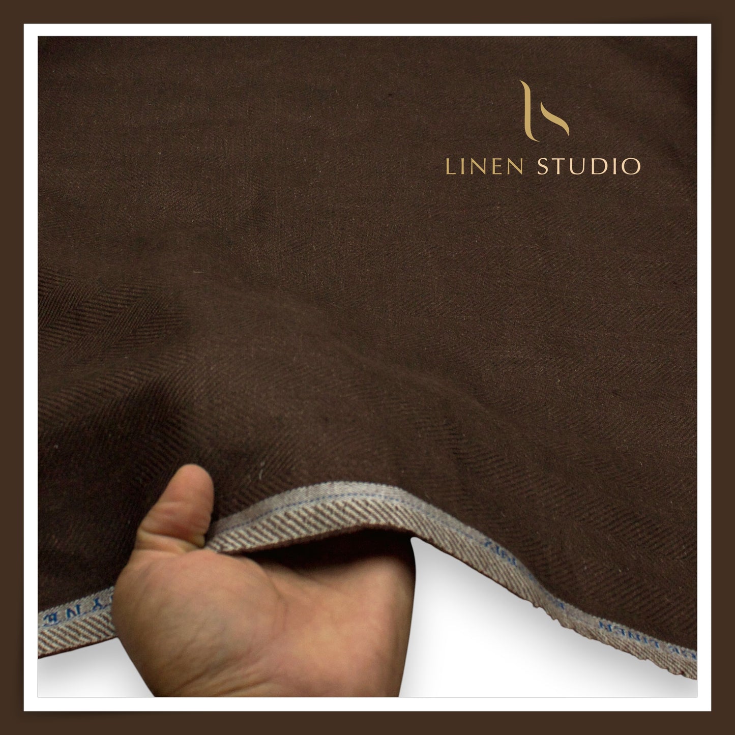 40 Lea Premium Linen Suiting by Burgoyne - Brown Herringbone Stripes (NEW) (Zoom In)