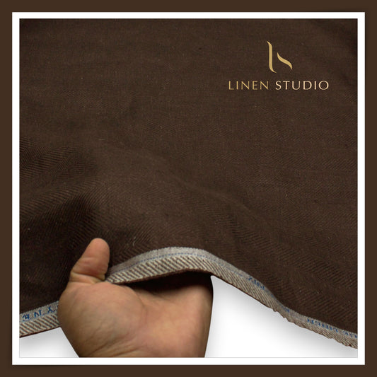 40 Lea Premium Linen Suiting by Burgoyne - Brown Herringbone Stripes (NEW) (Zoom In)