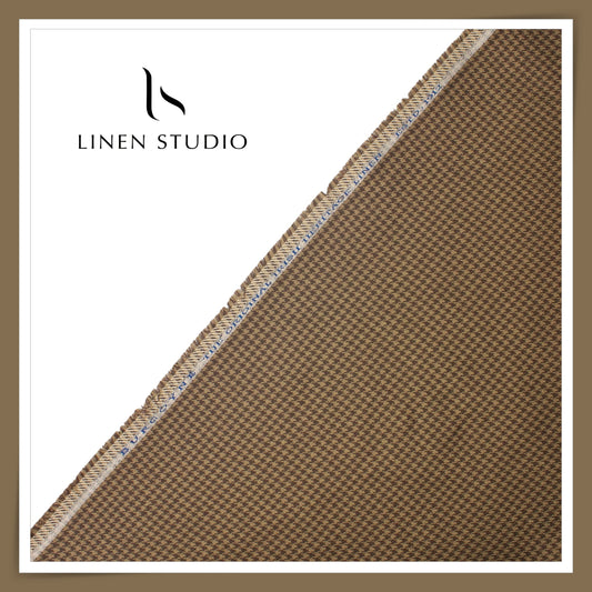 Premium 40 Lea Pure Linen Suiting by Burgoyne - Copper & Beige Houndstooth Designer Checks (NEW)