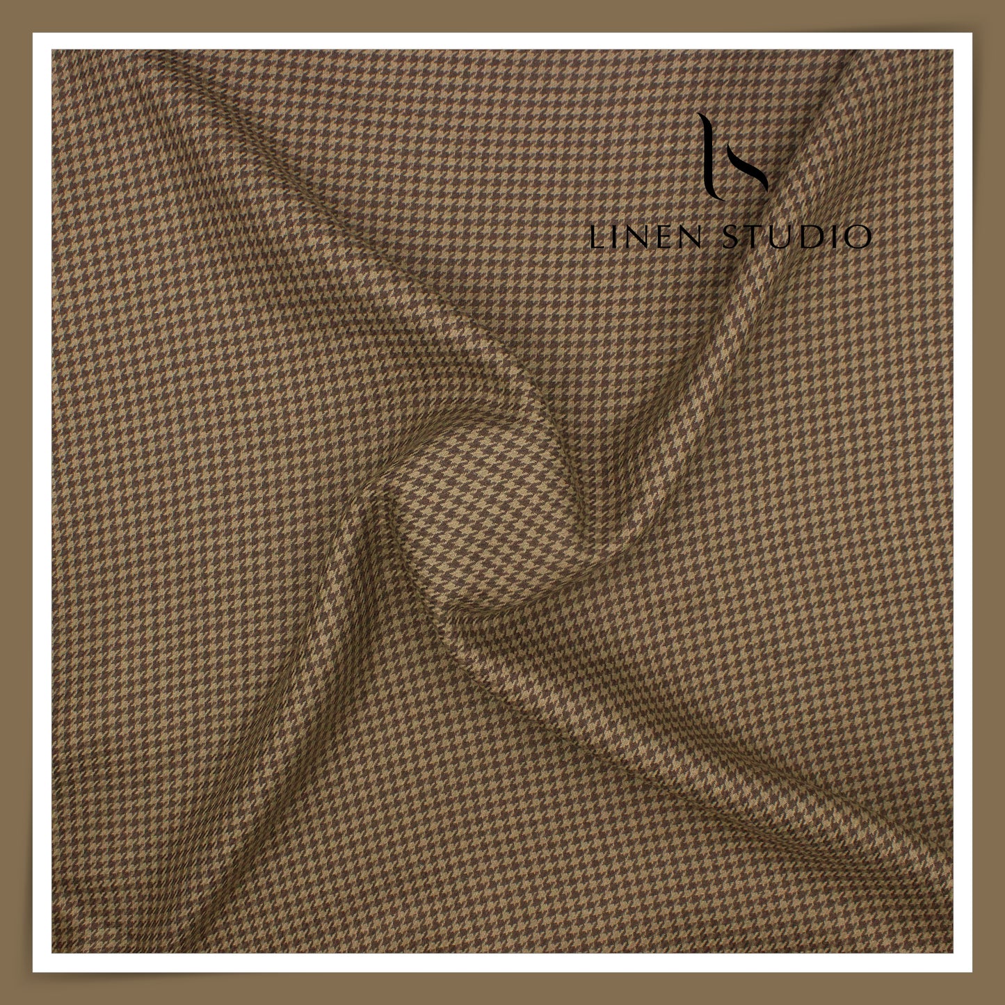 Premium 40 Lea Pure Linen Suiting by Burgoyne - Copper & Beige Houndstooth Designer Checks (NEW)