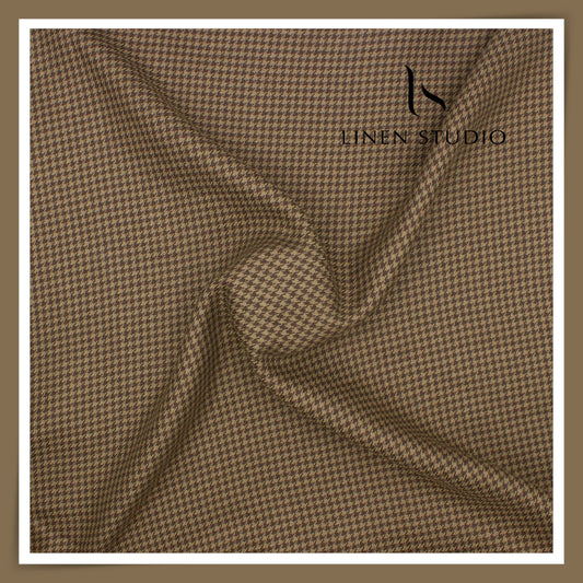 Premium 40 Lea Pure Linen Suiting by Burgoyne - Copper & Beige Houndstooth Designer Checks (NEW)