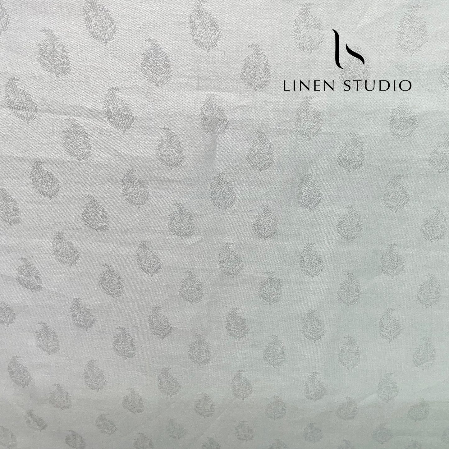 60 Lea Pure Linen Jacquard Shirting by Burgoyne Ireland - White Keri (NEW) (Zoom In)