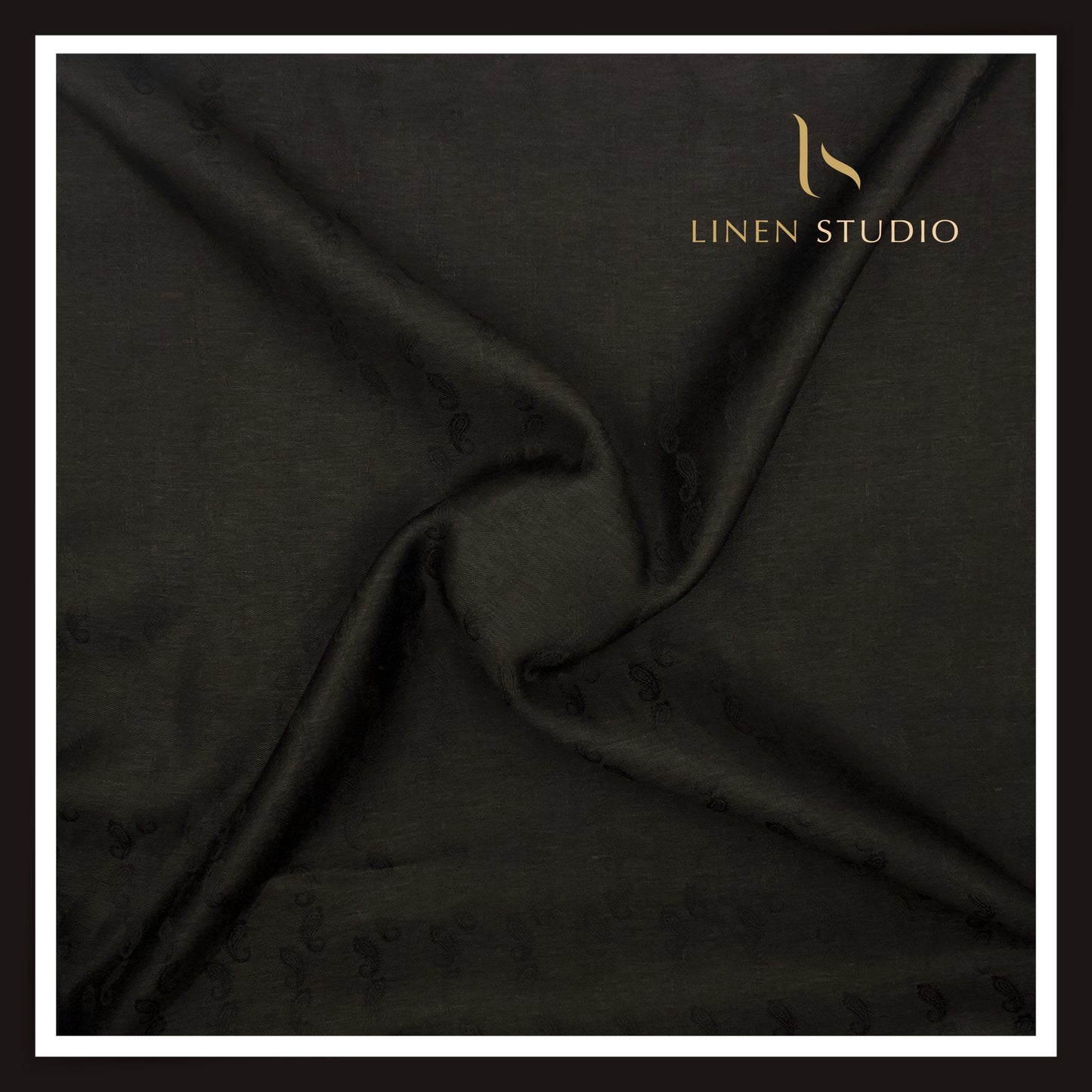 60 Lea Pure Linen Jacquard Shirting by Burgoyne Ireland - Black Keri (NEW) (Zoom In)