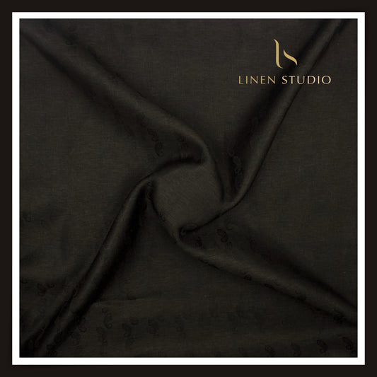60 Lea Pure Linen Jacquard Shirting by Burgoyne Ireland - Black Keri (NEW) (Zoom In)