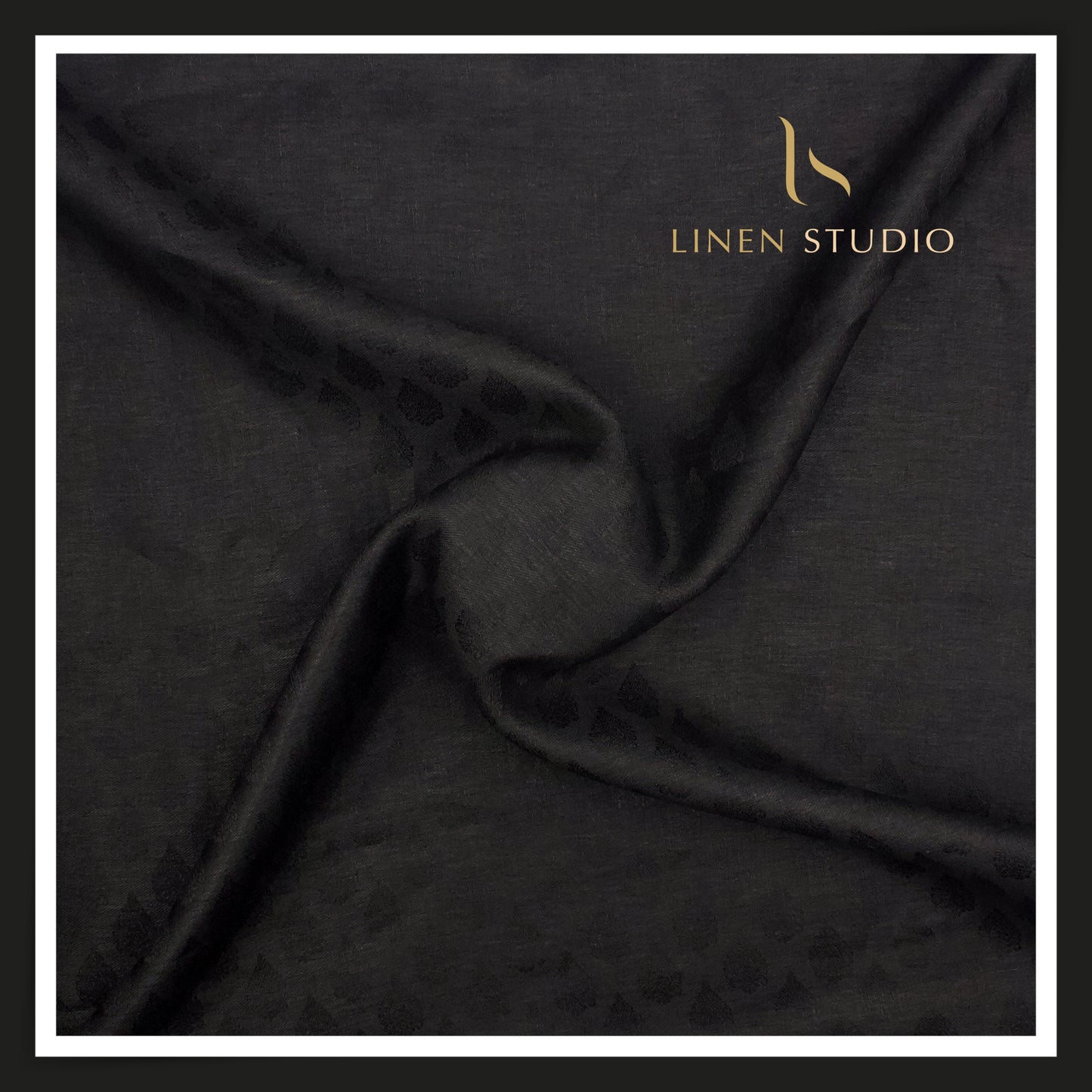 60 Lea Pure Linen Jacquard Shirting by Burgoyne Ireland - Black Butta (NEW) (Zoom In)