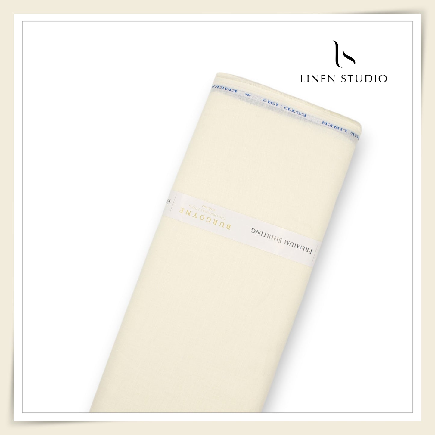 70 Lea Premium Linen Pocket Embroidery Shirting by Burgoyne Ireland - Cream (NEW)