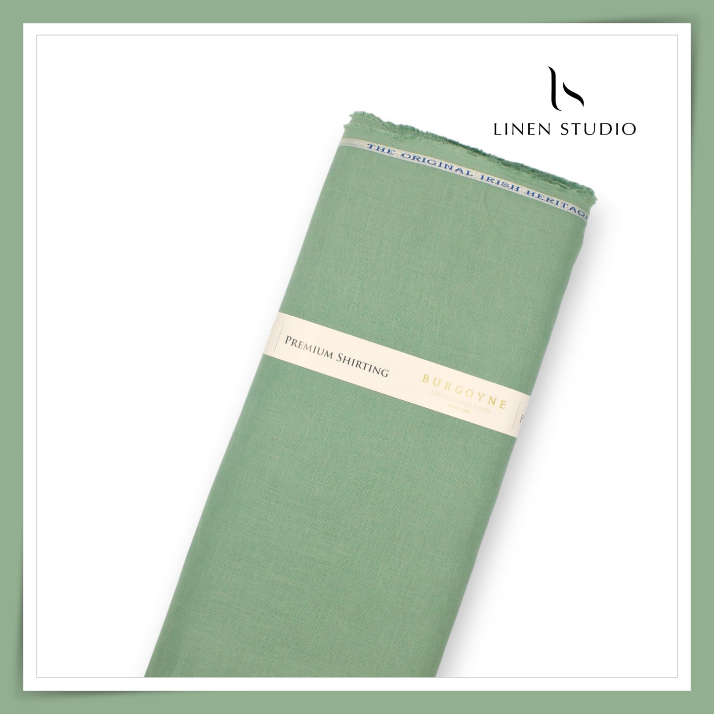70 Lea Premium Linen Surface Embroidery Shirting by Burgoyne Ireland - Sage (NEW)