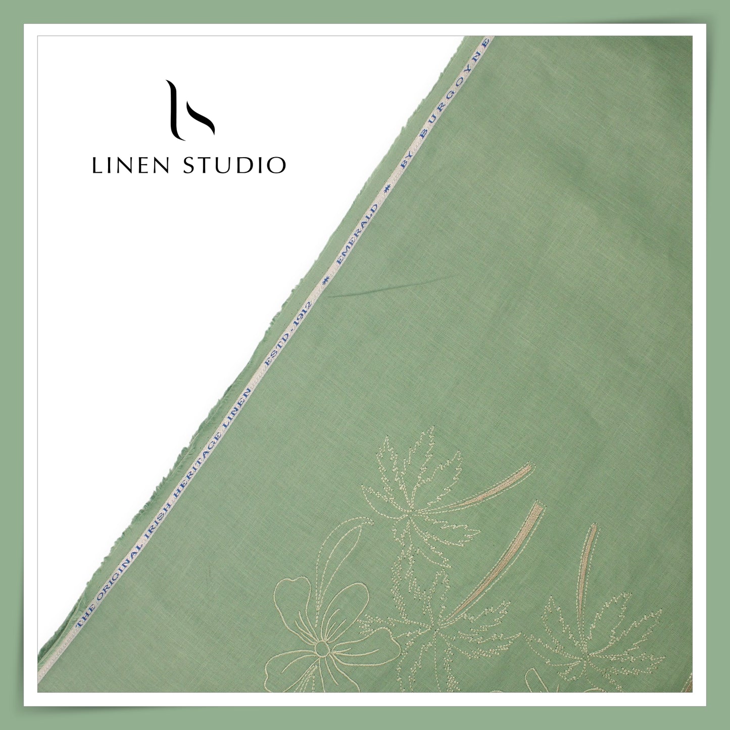 70 Lea Premium Linen Surface Embroidery Shirting by Burgoyne Ireland - Sage (NEW)