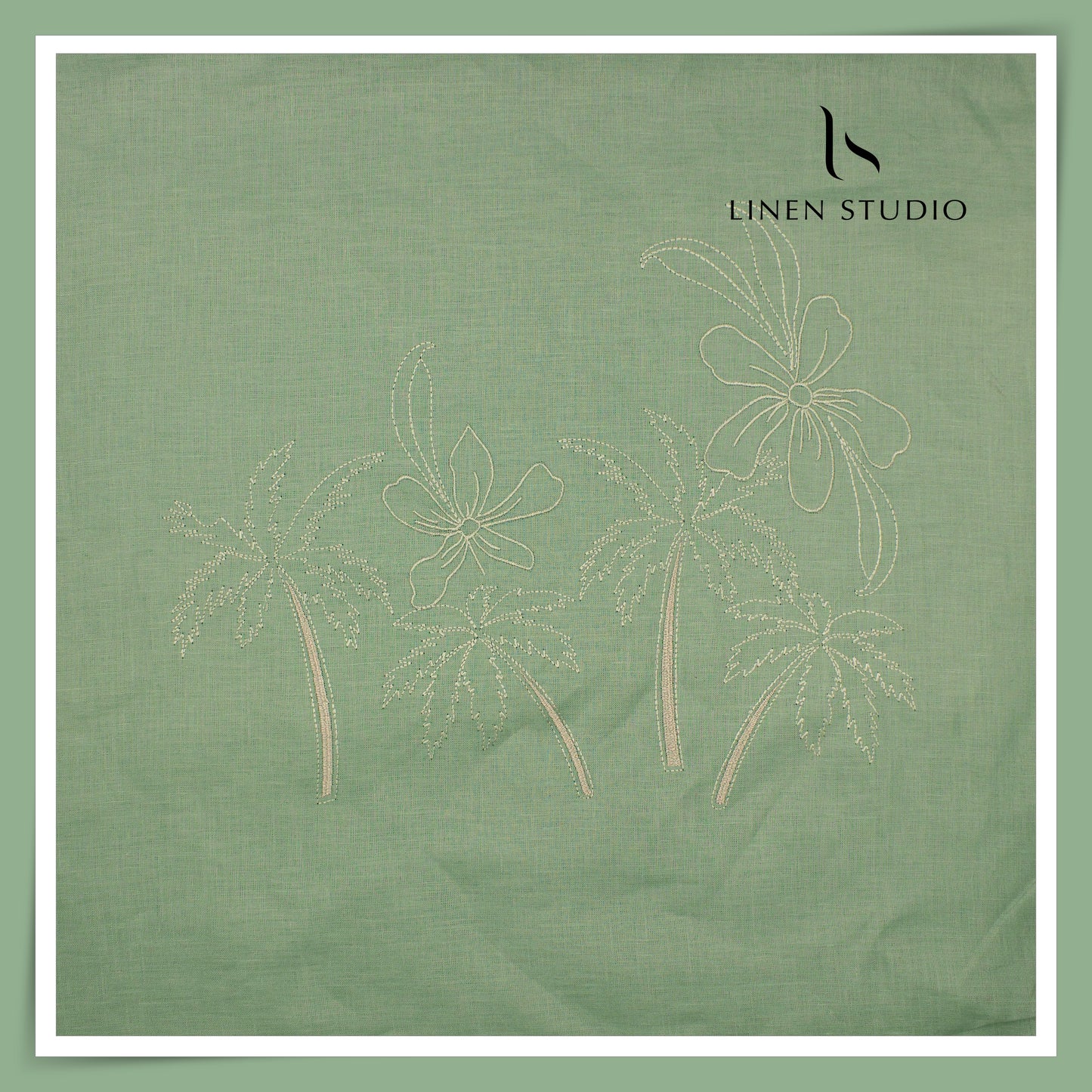 70 Lea Premium Linen Surface Embroidery Shirting by Burgoyne Ireland - Sage (NEW)