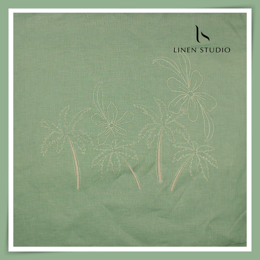 70 Lea Premium Linen Surface Embroidery Shirting by Burgoyne Ireland - Sage (NEW)