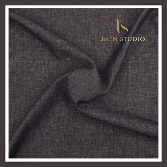 40 Lea Pure Linen Suiting by Burgoyne - Purplish Black Pick & Pick Textured (NEW)