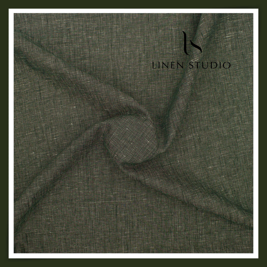 40 Lea Pure Linen Suiting by Burgoyne - Greyish Black Pick & Pick Textured (NEW)