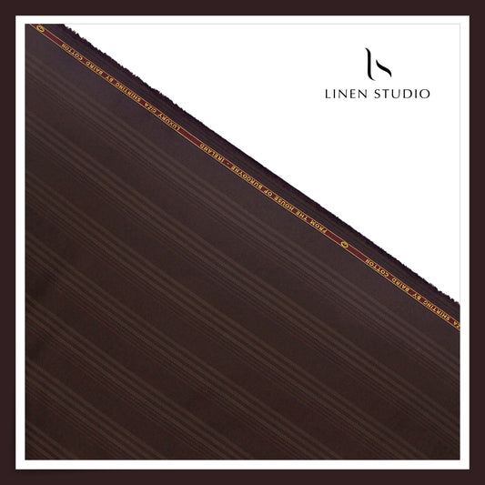 100% Finest Giza Cotton Shirting by Burgoyne - Woody Brown Fancy Stripes (NEW)