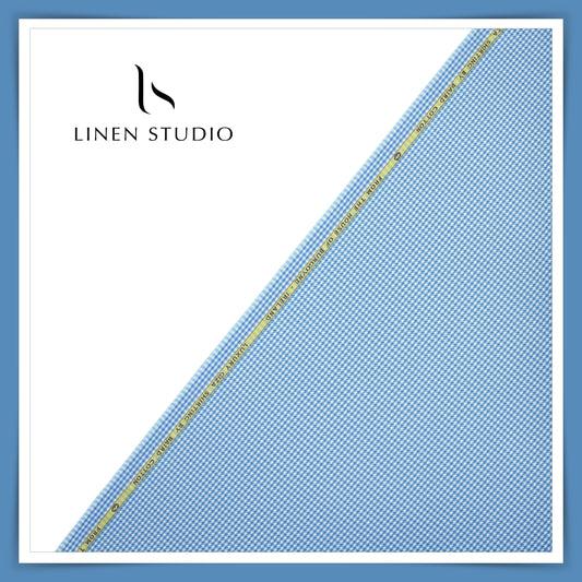 100% Finest Giza Cotton Shirting by Burgoyne - Blue Houndstooth (NEW)