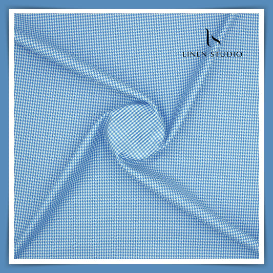 100% Finest Giza Cotton Shirting by Burgoyne - Blue Houndstooth (NEW)