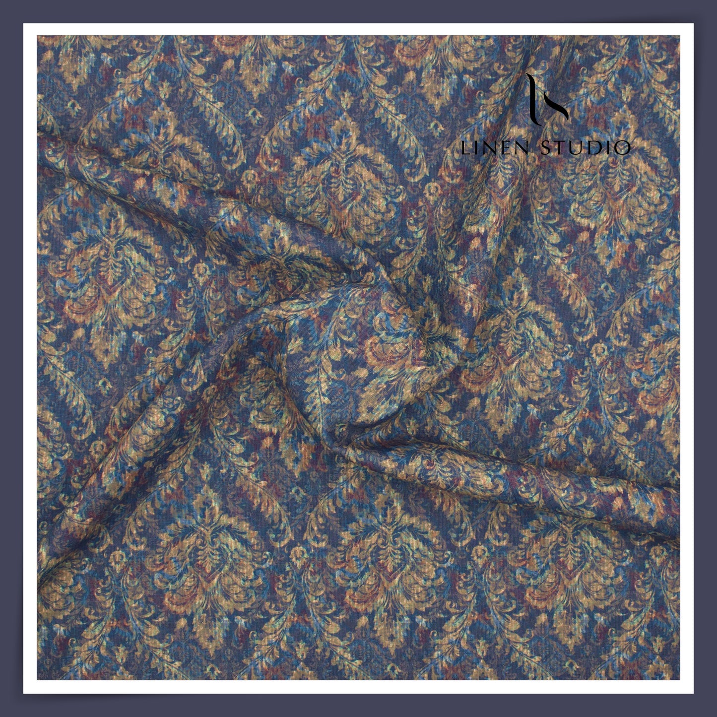 Burgoyne 70 Lea Premium Linen Digital Printed Shirting - Marble Blue Abstract (NEW)