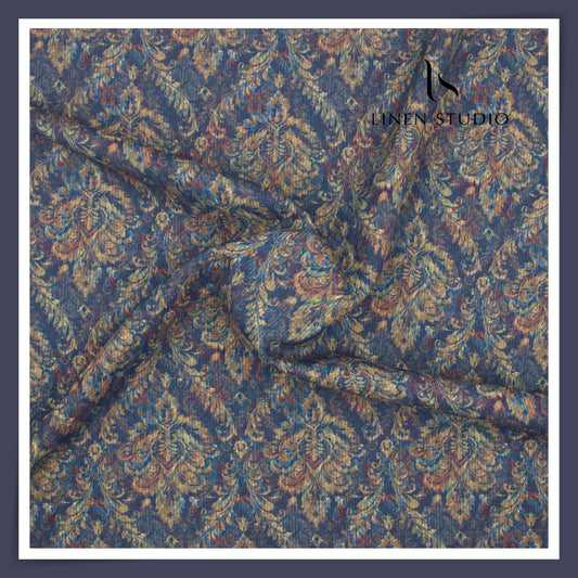 Burgoyne 70 Lea Premium Linen Digital Printed Shirting - Marble Blue Abstract (NEW)