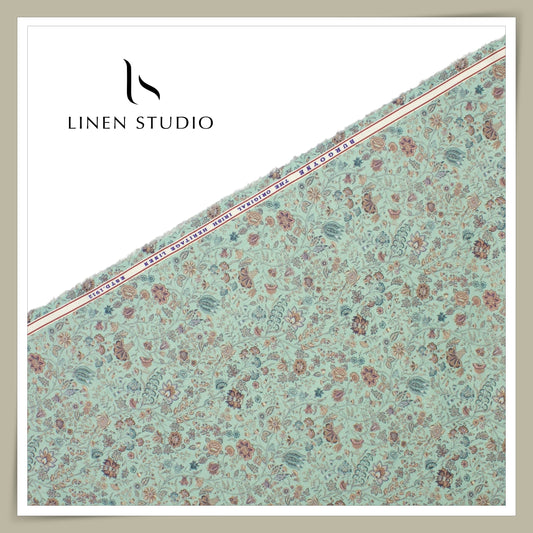 Burgoyne 70 Lea Premium Linen Digital Printed Shirting - Spring Grren (NEW)