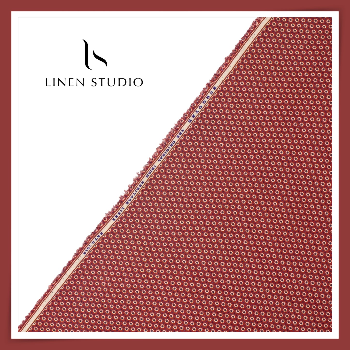 60 Lea Pure Linen Printed Shirting by Burgoyne Ireland - Red Phool (NEW)
